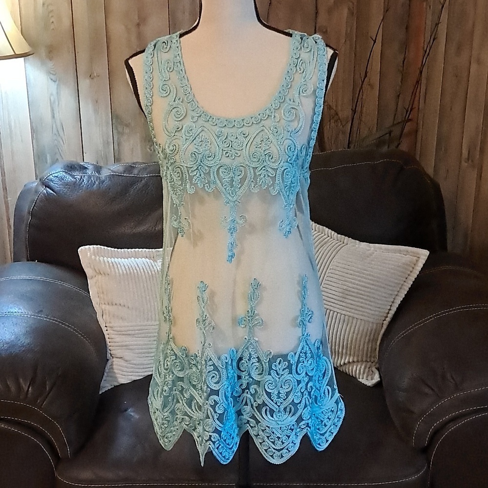 Pretty Angel Blue Embroidered Gatsby Lace Top/Dress Size M